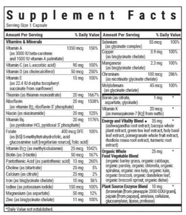 Bluebonnet Nutrition Maxi One Whole Food-Based Multiple With Iron Supplement Facts
