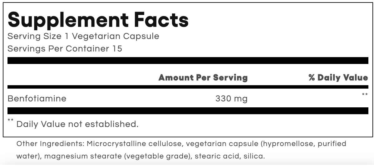 Natural Factors Benfotiamine 330 mg B1 Form Supplement Facts