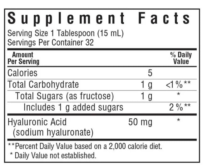 Bluebonnet Nutrition Beautiful Ally Liquid Hyaluronic Acid Supplement Facts