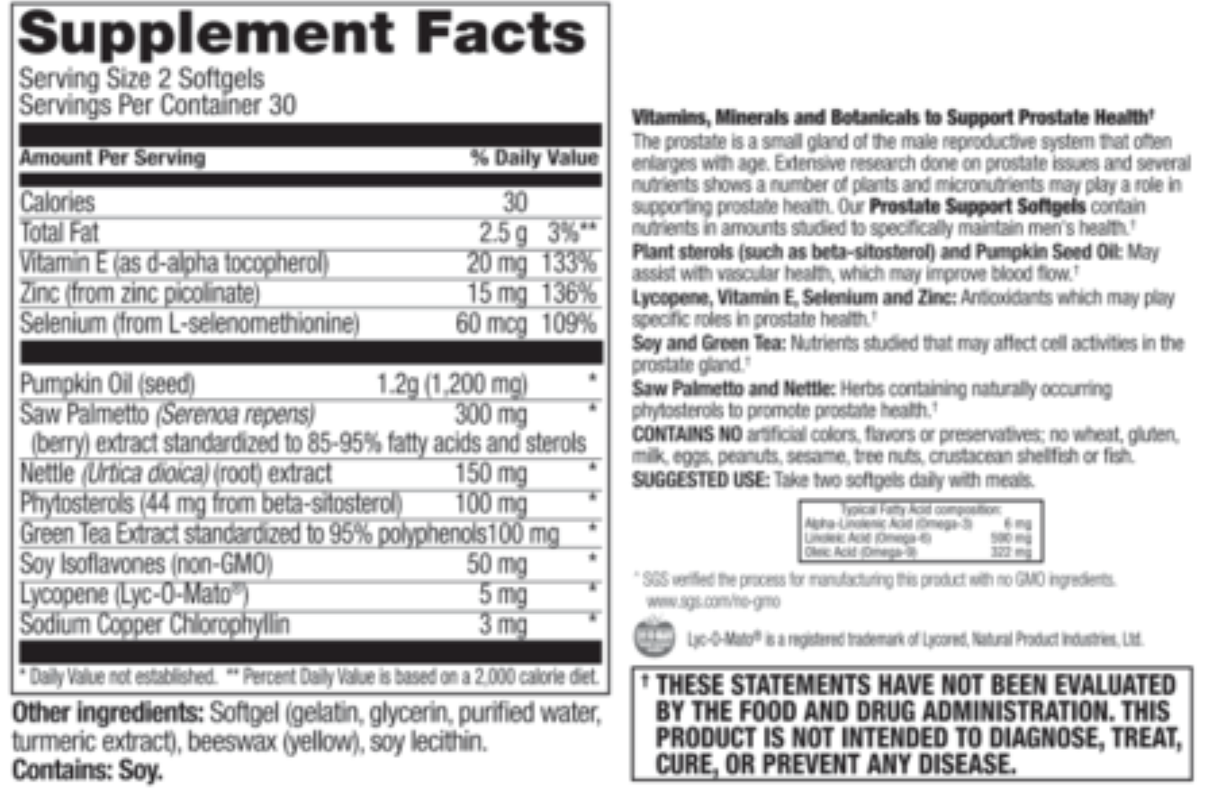 Betsy_s Basics Prostate Support Softgels Supplement Facts