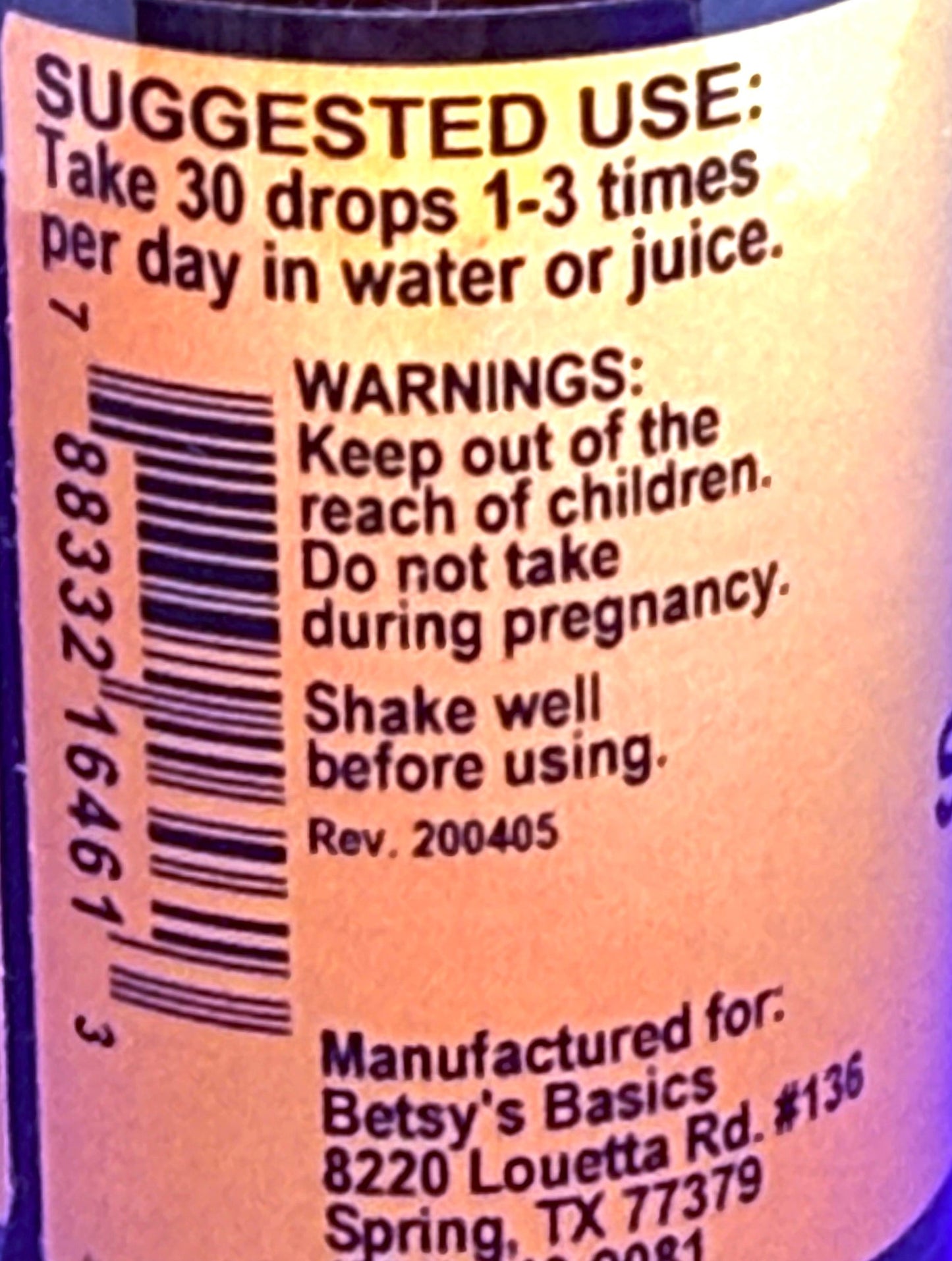 Betsy_s Basics Acai Super Berry Antioxidant Liquid Herbal Supplement Left Panel