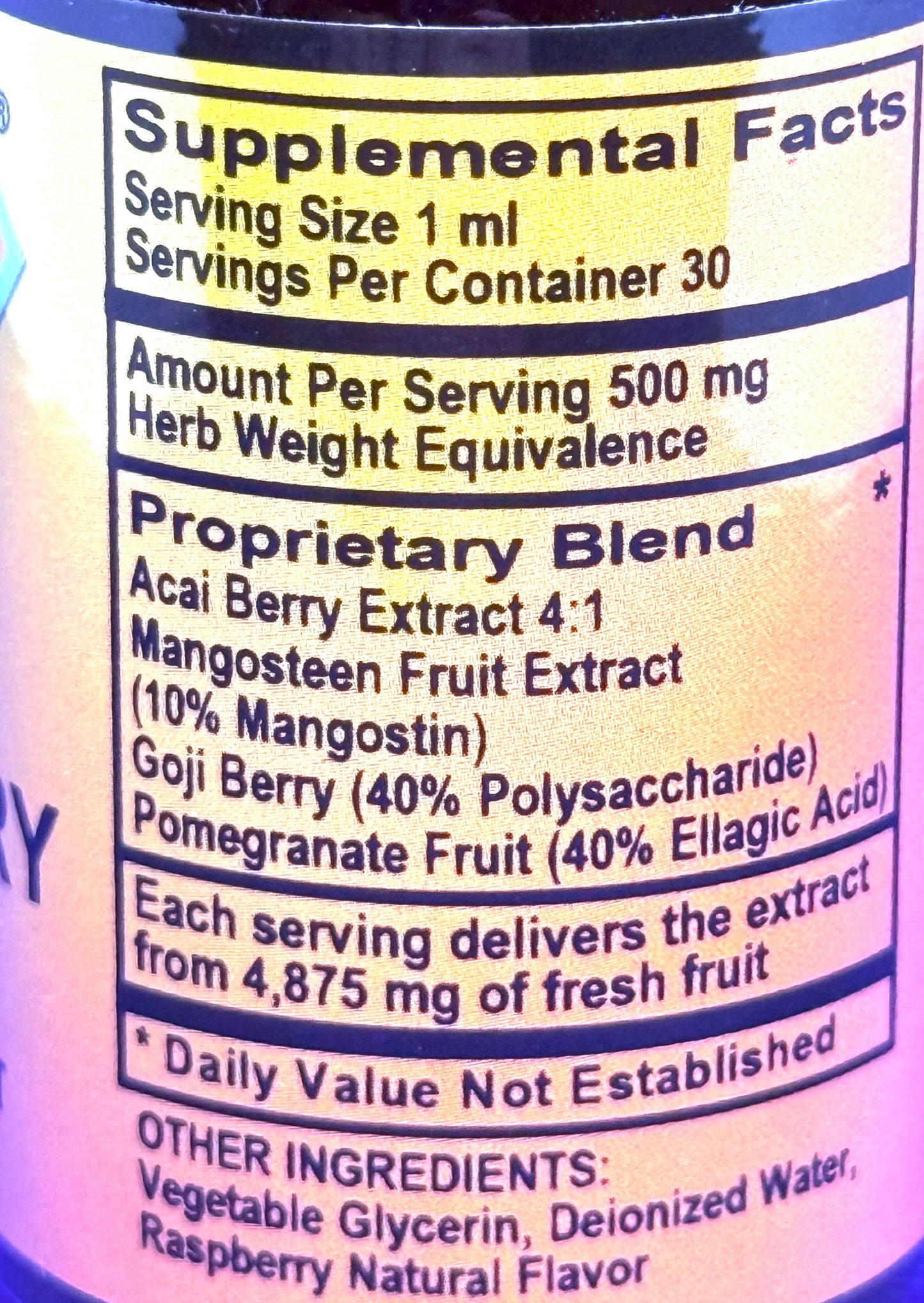 Betsy_s Basics Acai Super Berry Antioxidant Liquid Herbal Supplement Supplement Facts