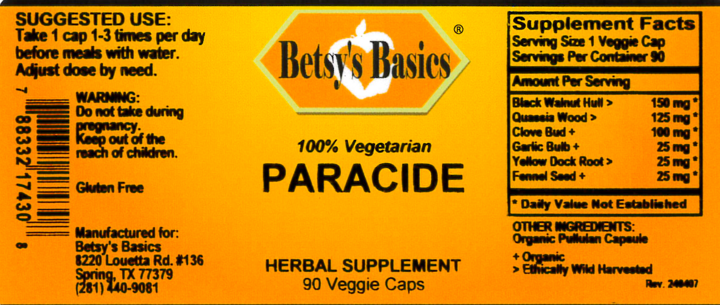 Betsy's Basics Paracide Supplement Facts