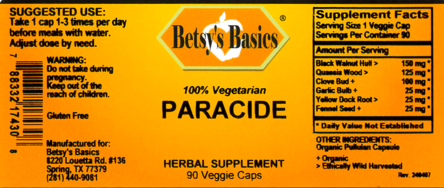 Betsy's Basics Paracide Supplement Facts