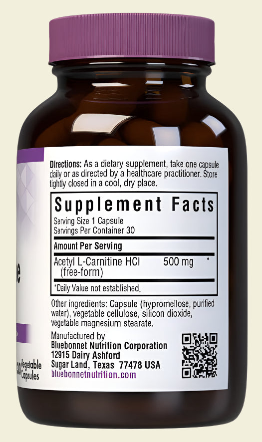 Bluebonnet Nutrition Acetyl L-Carnitine 500 mg Supplement Facts and Other Ingredients