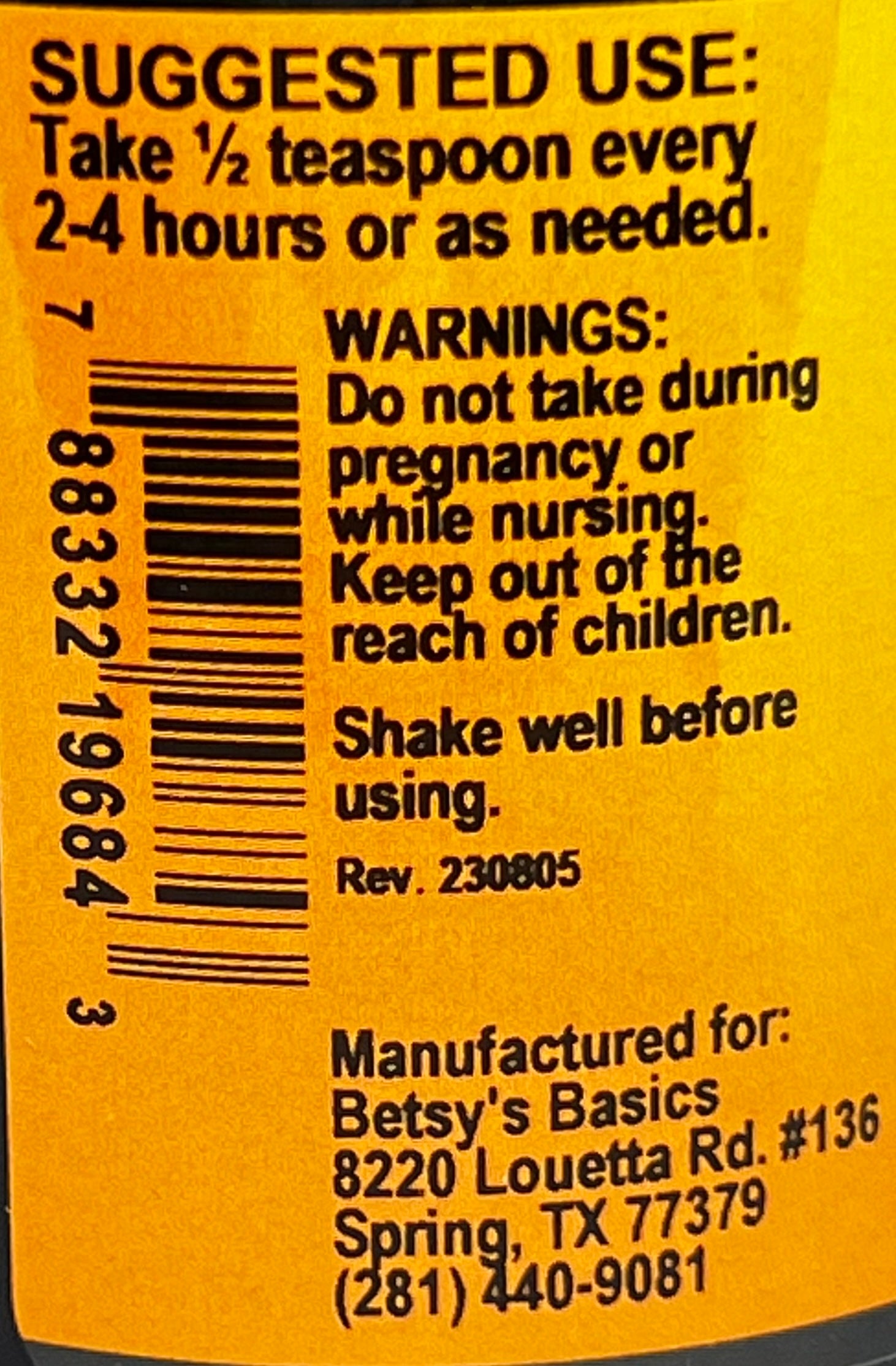 Betsy_s Basics Bronchial Syrup Left Panel