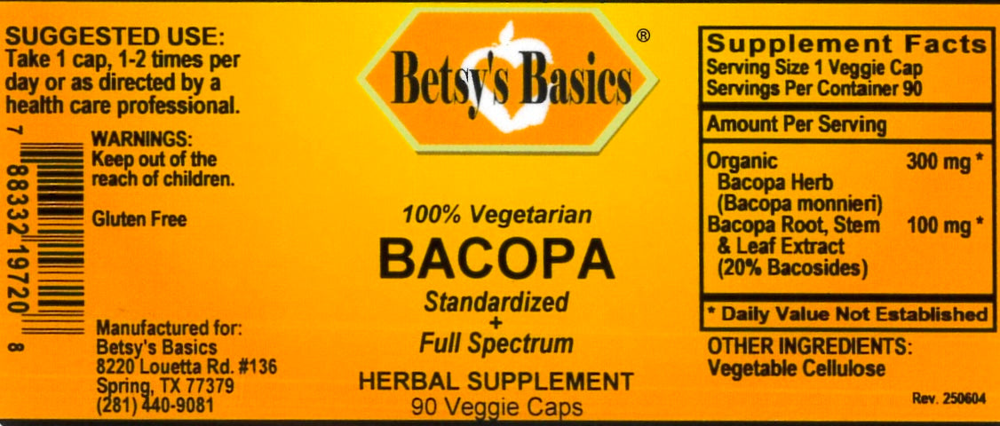 Betsy_s Basics Bacopa Supplement Facts Label