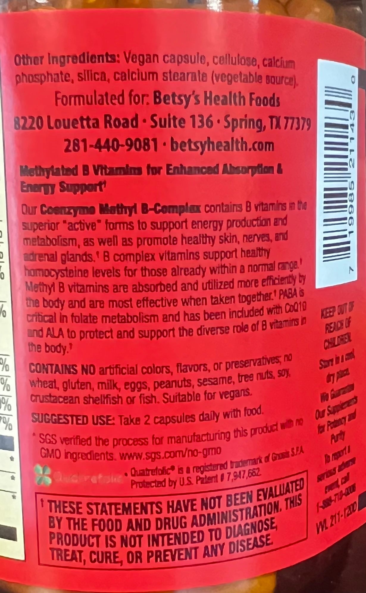 Betsy_s Basics Coenzyme Methyl B-Complex Left Panel