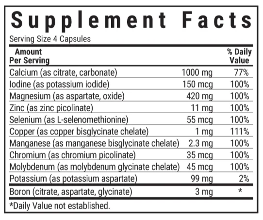 Bluebonnet Nutrition Multiminerals and Boron Iron Free Supplement Facts