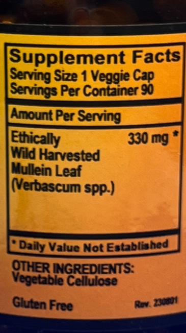 Betsy_s Basics Mullein Supplement Facts