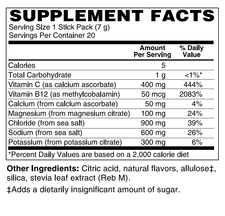 Betsy_s Basics Hydrate Lemon Lime Supplement Facts