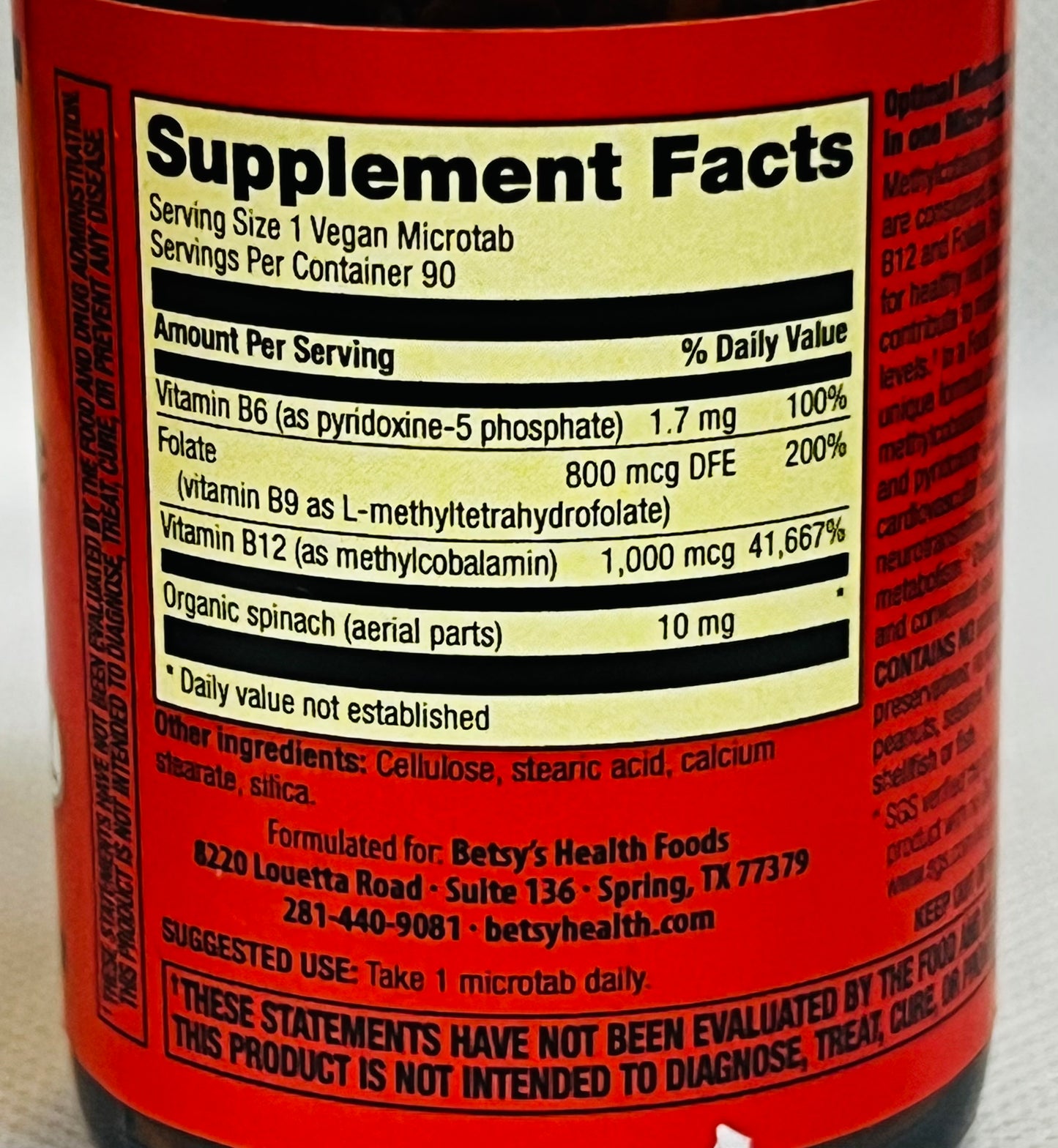 Betsy_s Basics Methyl B-12 and Folate Plus P-5-P Microtabs Supplement Facts