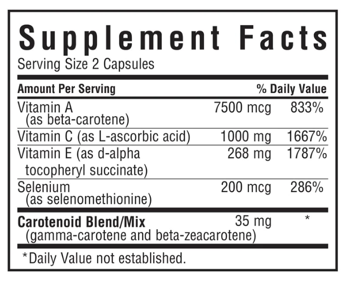 Bluebonnet Nutrition Beta Carotene C E Selenium Supplement Facts