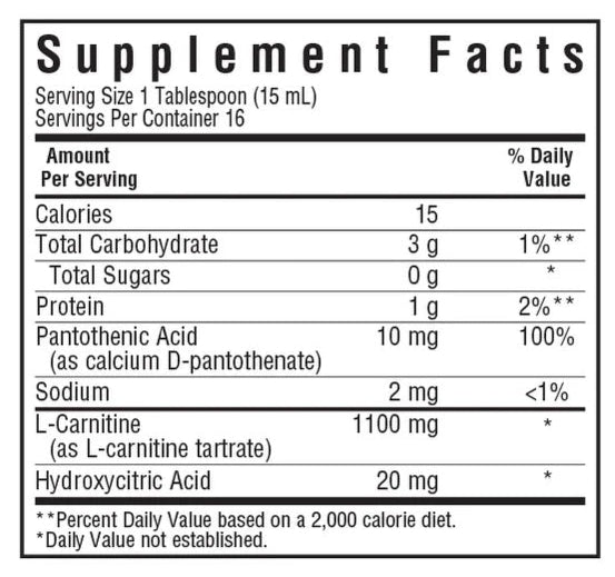 Bluebonnet Nutrition Liquid L-Carnitine 1100 mg Supplement Facts