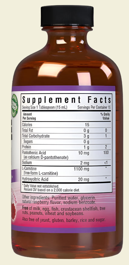 Bluebonnet Nutrition Liquid L-Carnitine 1100 mg Supplement Facts and Other Ingredients