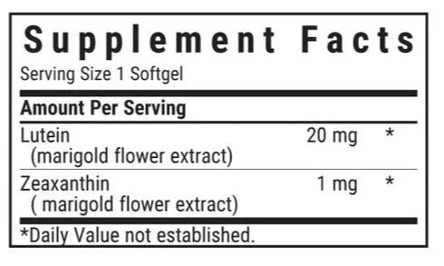 Bluebonnet Nutrition Lutein 20 mg Supplement Facts