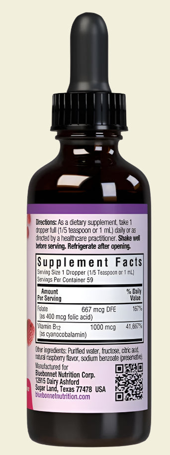 Bluebonnet Nutrition Liquid Vitamin B12 & Folic Acid Natural Raspberry Flavor Other Ingredients