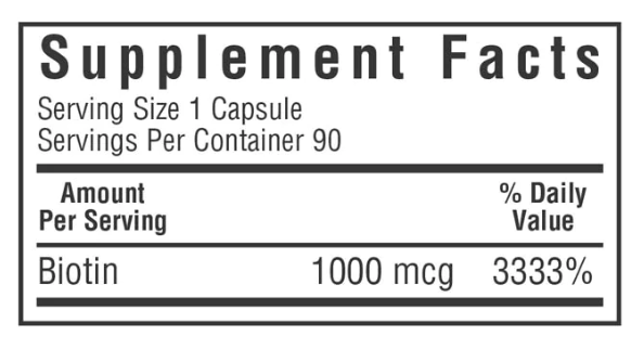 Bluebonnet Nutrition Biotin 1000 mcg Supplement Facts