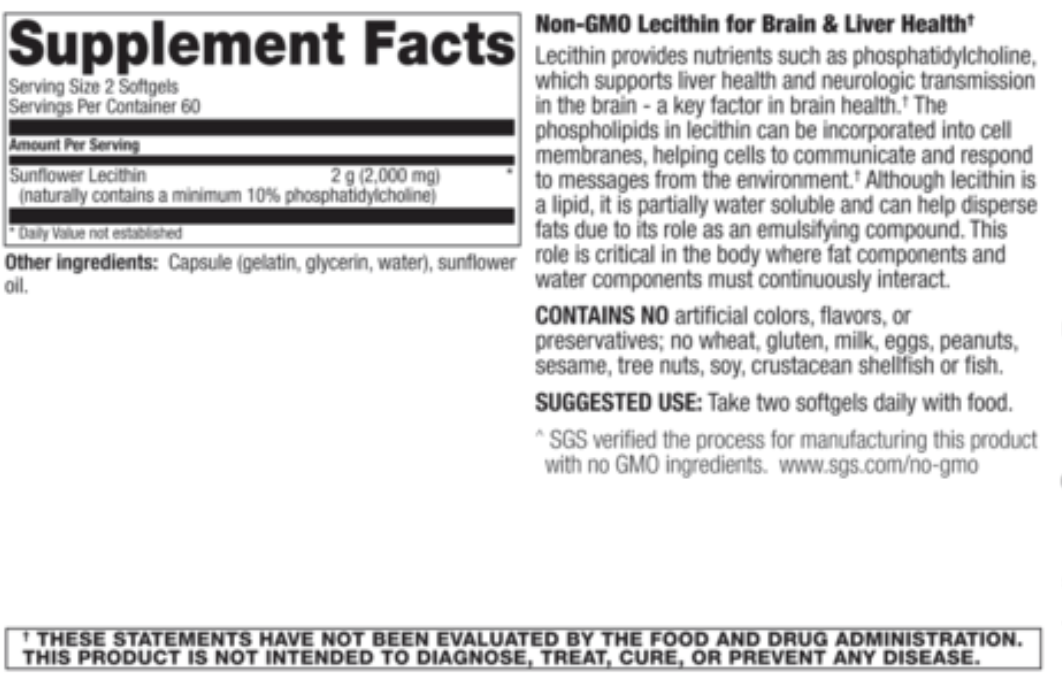 Betsy_s Basics Sunflower Lecithin Supplement Facts