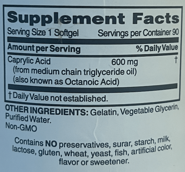 Ramona_s Essentials Caprylic Acid 600 mg Supplement Facts