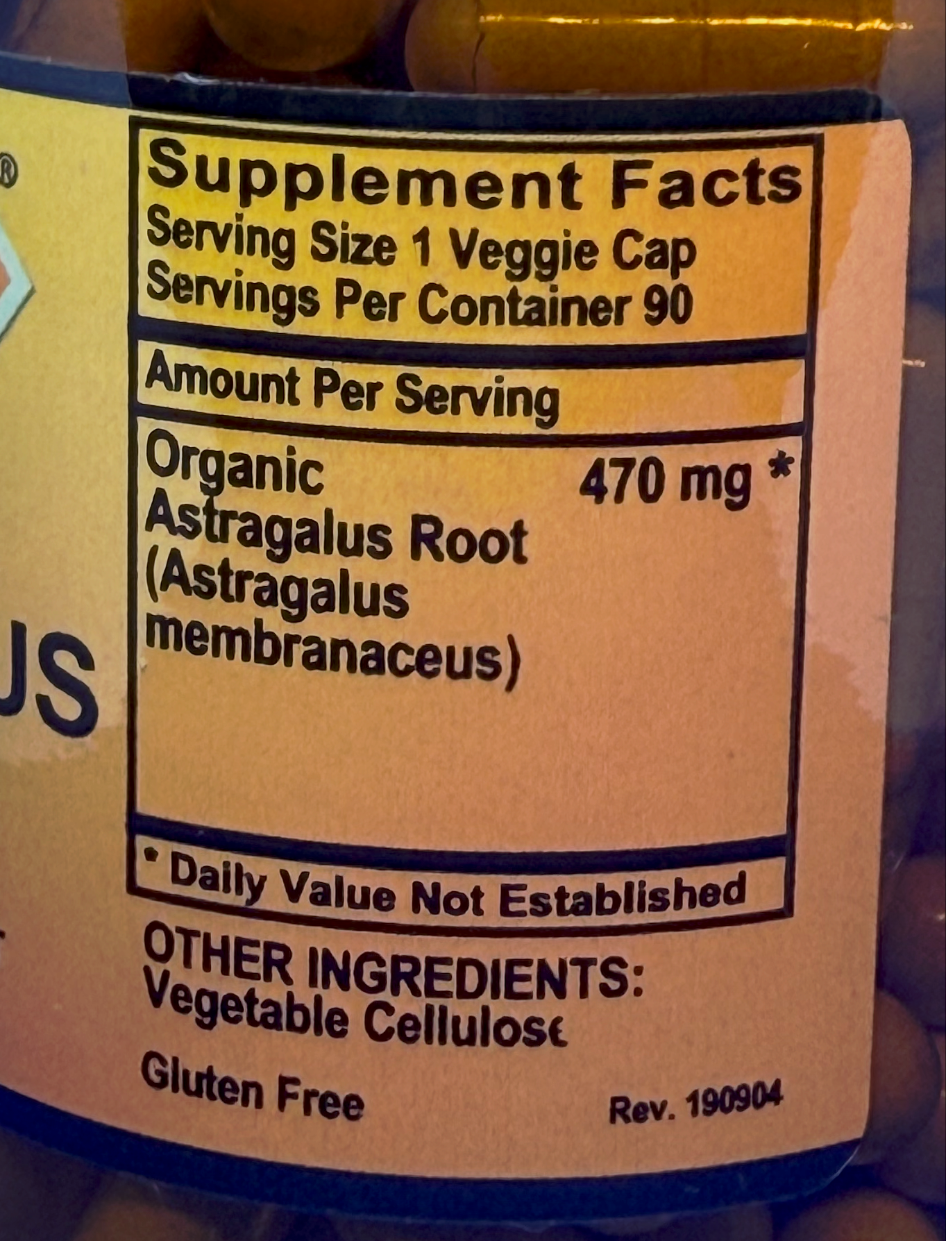Betsy_s Basics Astragalus Supplement Facts