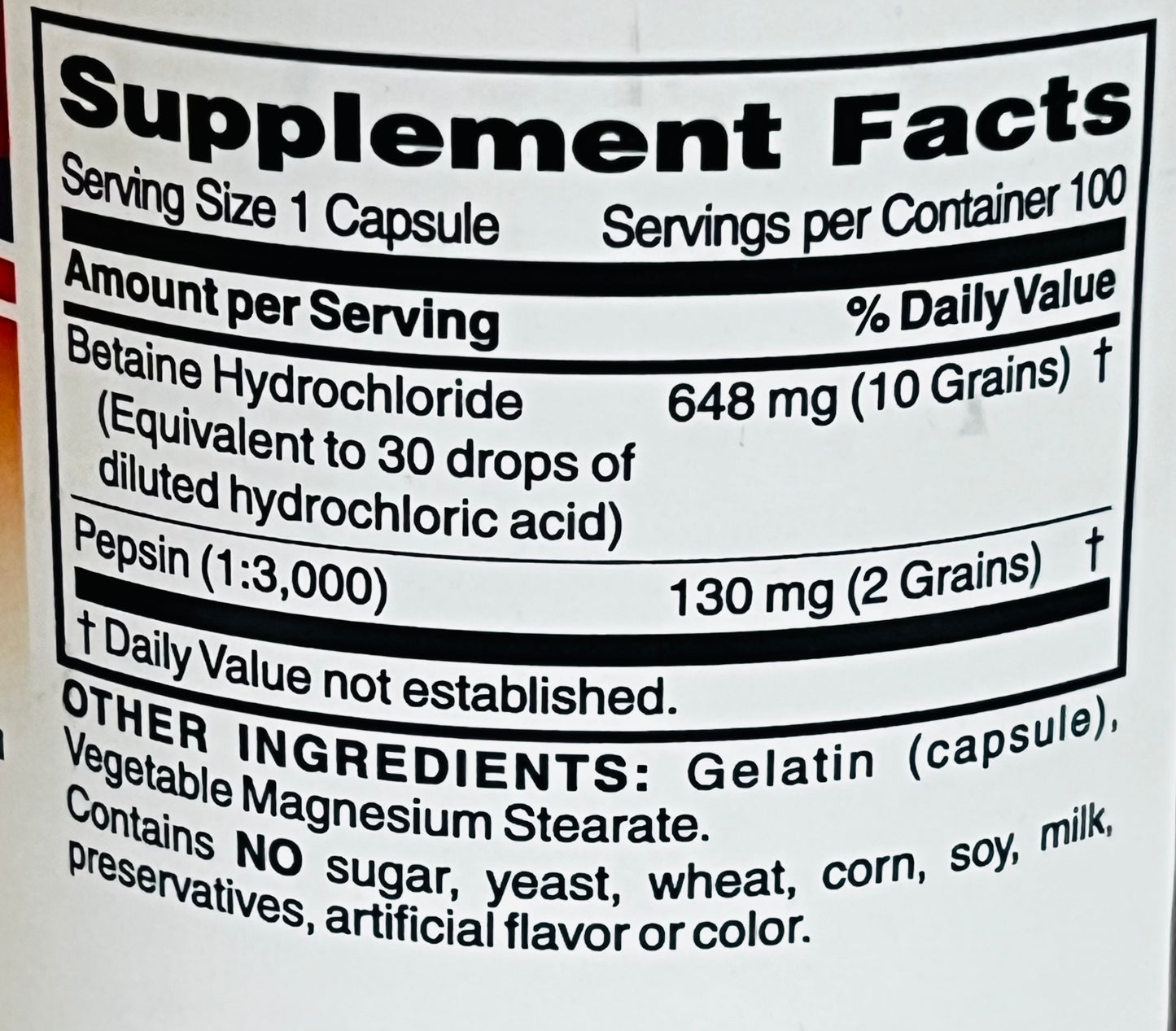 Ramona_s Essentials by Betsy_s Basics Betaine HCL Supplement Facts