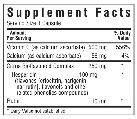 Bluebonnet Nutrition Buffered Vitamin C 500 mg Supplement Facts