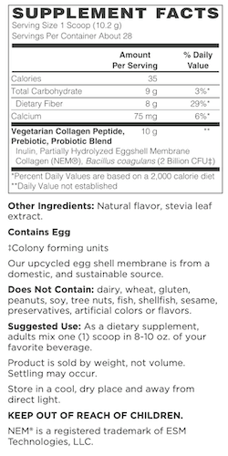 Betsy_s Basics Vegetarian Collagen Peptides Supplement Facts