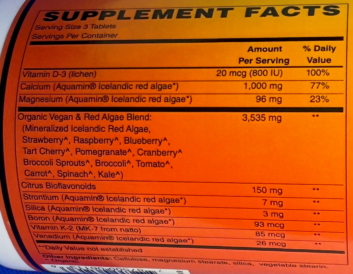 Betsy_s Basics Algae Based Calcium 1000 mg Supplement Facts