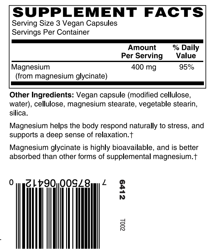 Betsy_s Basics Magnesium Glycinate Supplement Facts