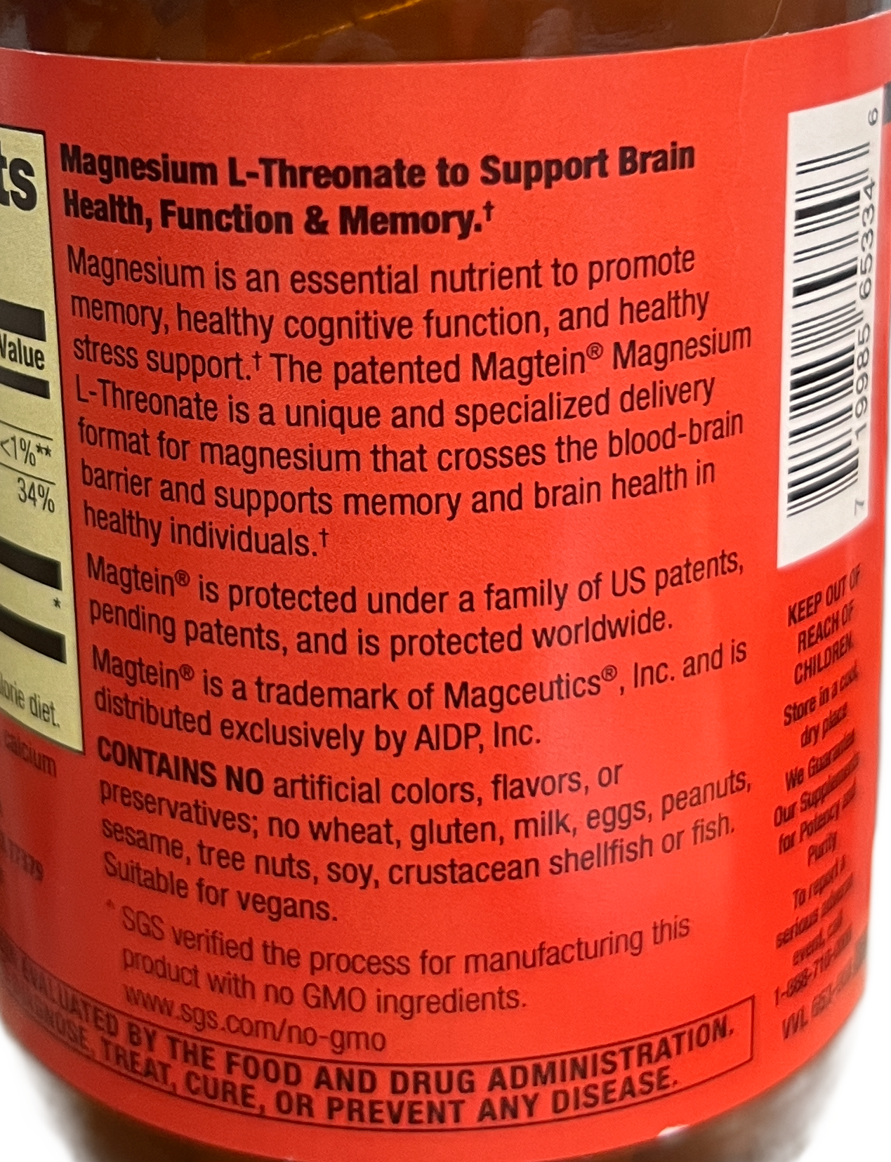 Betsy_s Basics Magtein Magnesium L-Threonate Left Panel Information