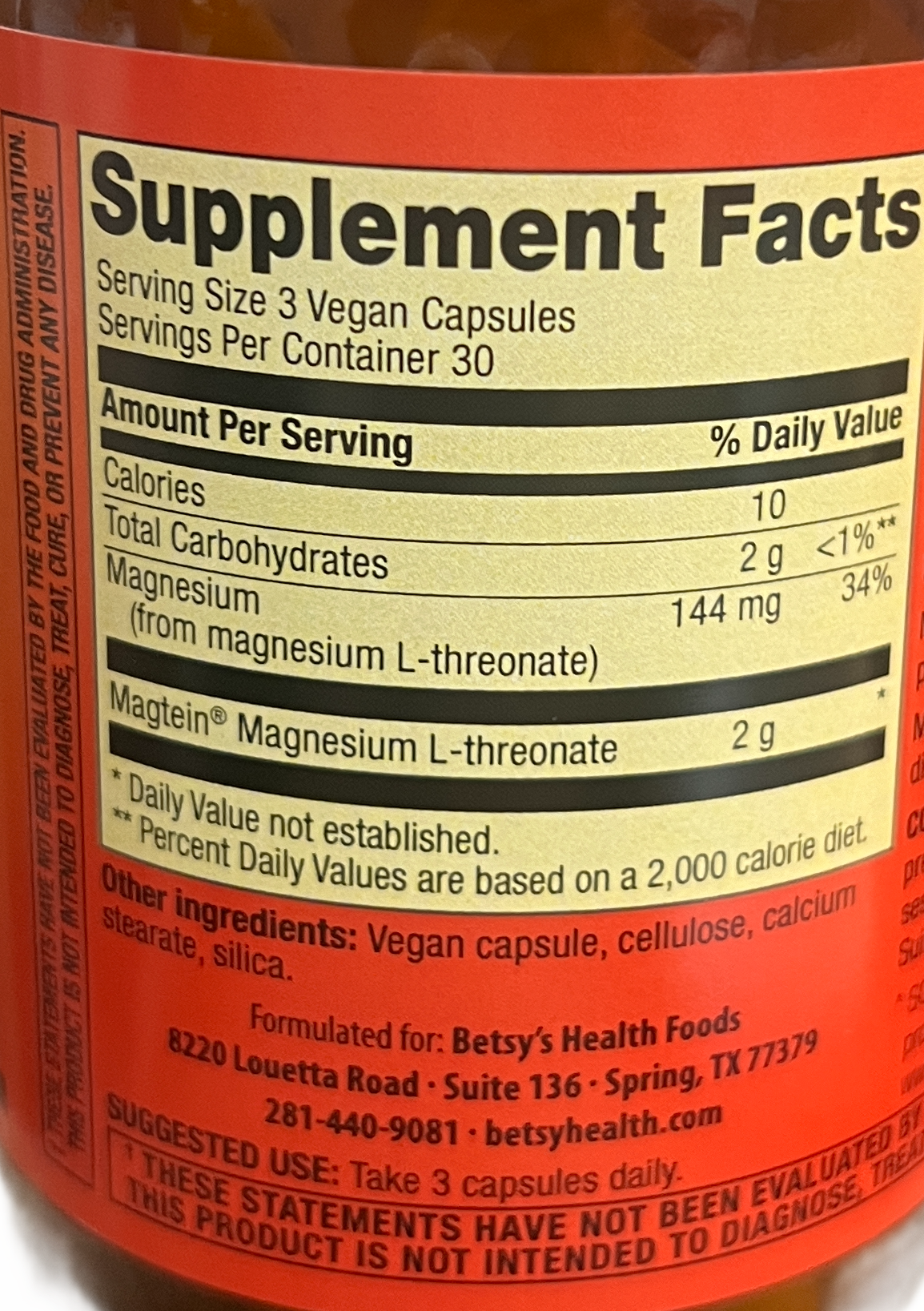 Betsy_s Basics Magtein Magnesium L-Threonate Supplement Facts