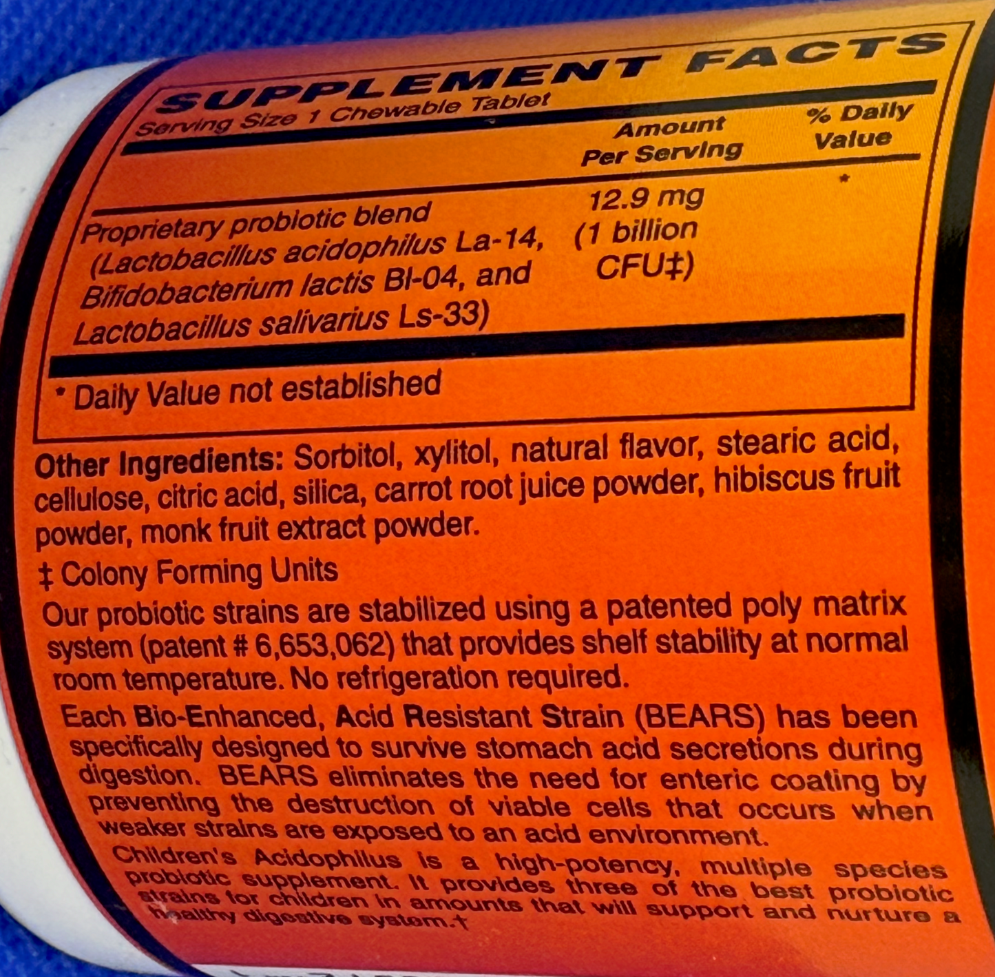 Betsy_s Basics Children_s Acidophilus Supplement Facts