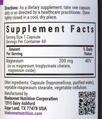 Bluebonnet Nutrition Buffered Chelated Magnesium Supplement Facts and Other Ingredients