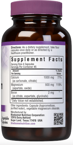 Bluebonnet Nutrition Calcium Magnesium Plus Boron Supplement Facts