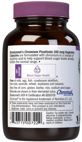 Bluebonnet Nutrition Chromium Picolinate 200 mcg Left Panel