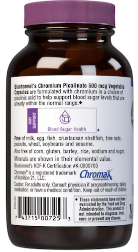 Bluebonnet Nutrition Chromium Picolinate 500 mcg Left Panel
