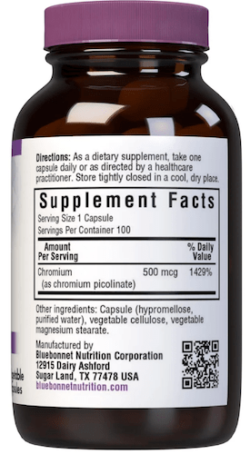 Bluebonnet Nutrition Chromium Picolinate 500 mcg Supplement Facts