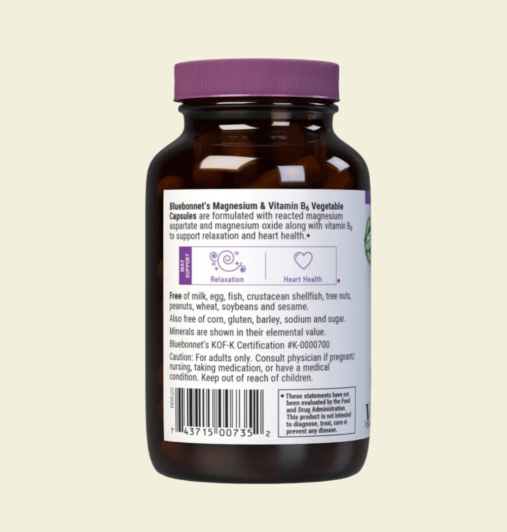 Bluebonnet Nutrition Magnesium and Vitamin B6 Left Panel