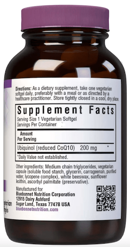 Bluebonnet Nutrition Ubiquinol 200 mg Supplement Facts