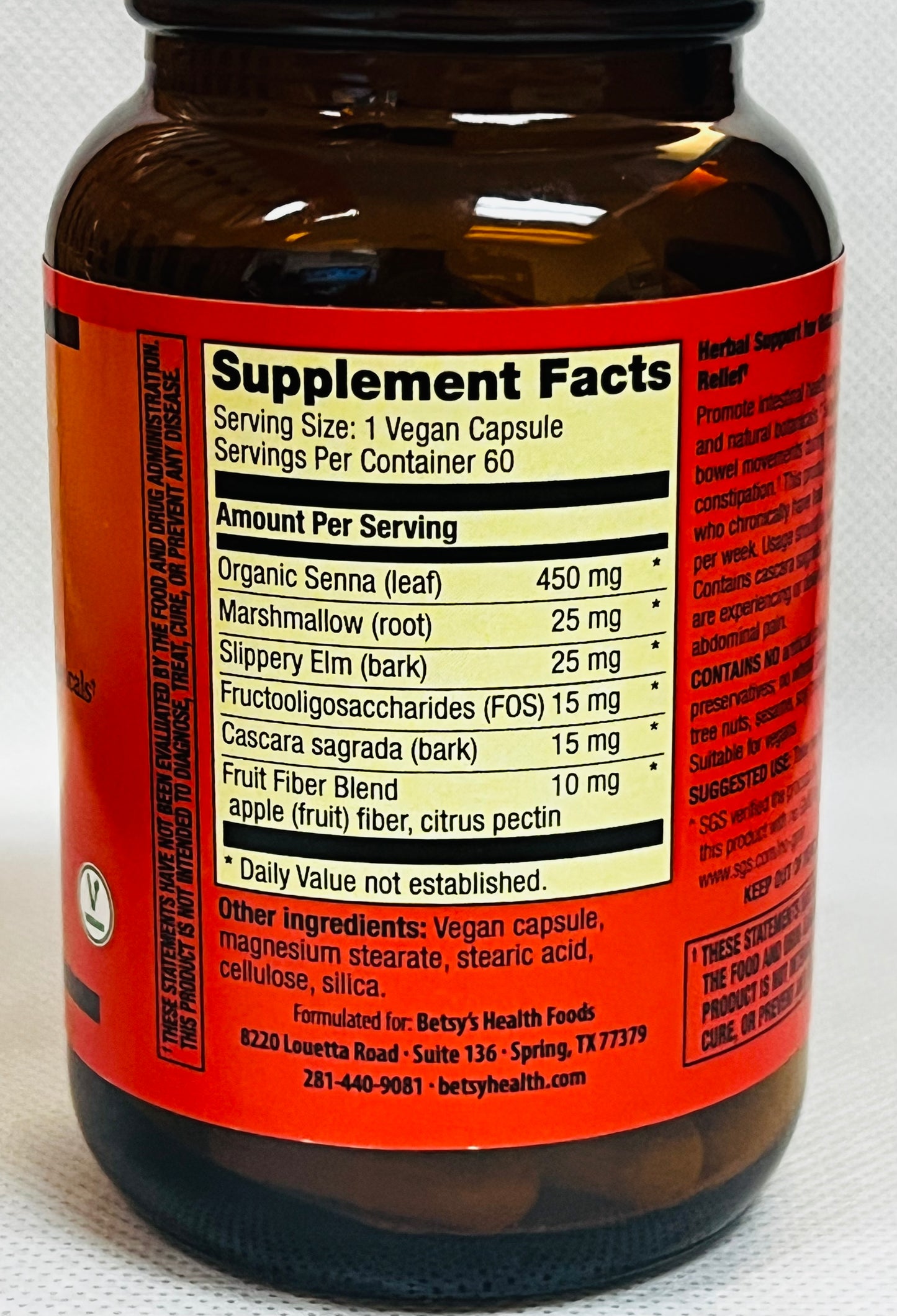 Betsy_s Basics Herbal Lax Supplement Facts