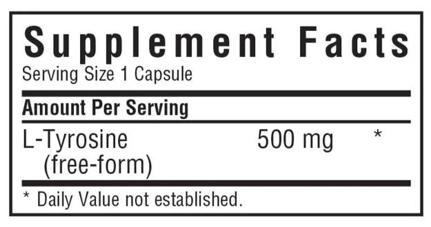 Bluebonnet Nutrition L-Tyrosine 500 mg Supplement Facts