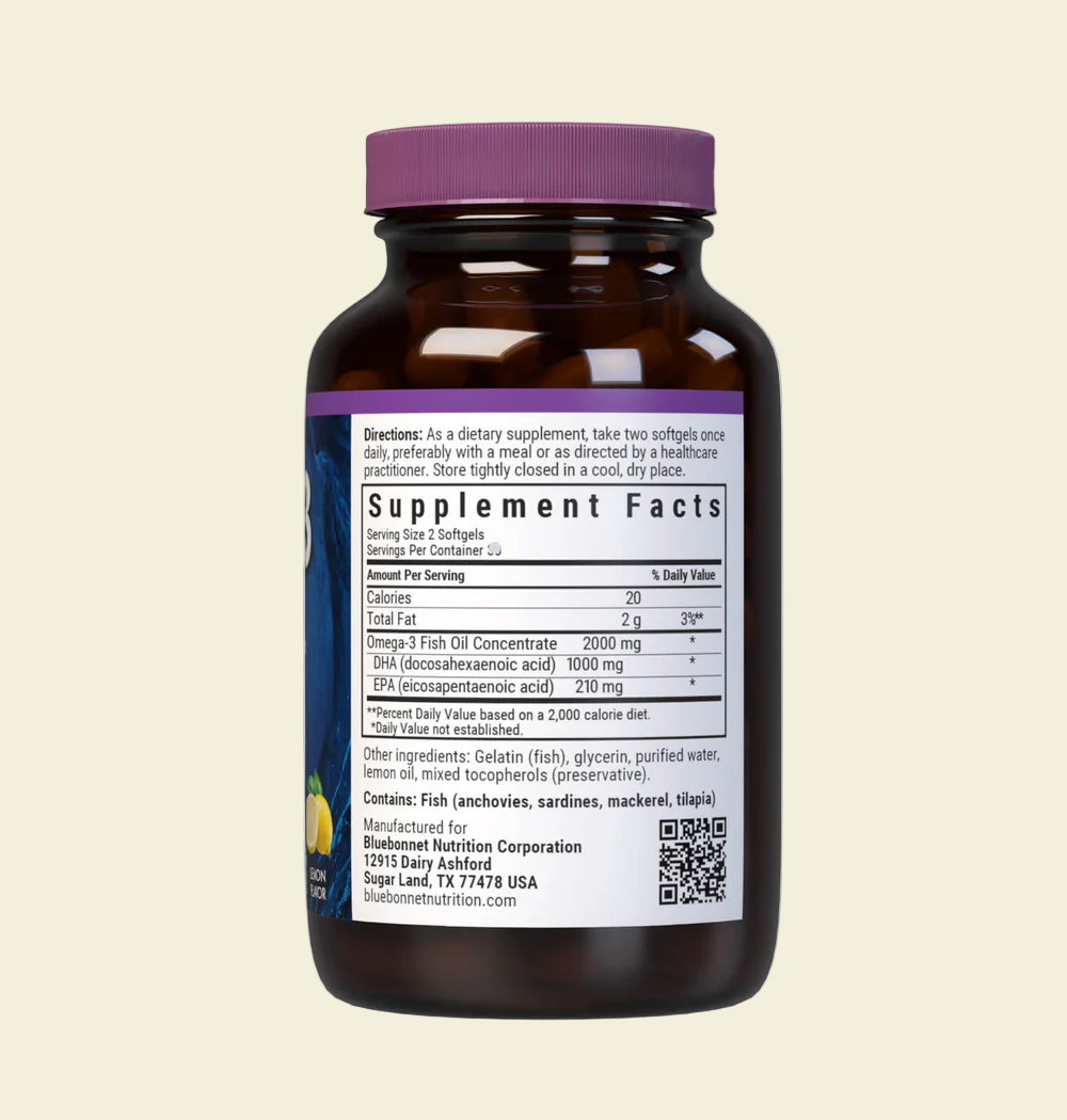 Bluebonnet Nutrition Omega-3 Fish Oil Brain Health Supplement Facts