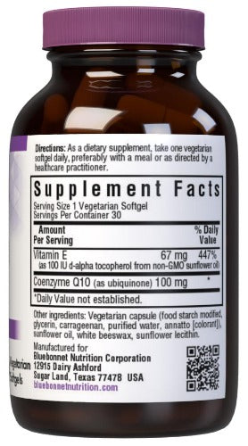 Bluebonnet Nutrition CoQ10 100 mg Supplement Facts