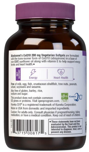Bluebonnet Nutrition CoQ10 200 mg Left Panel
