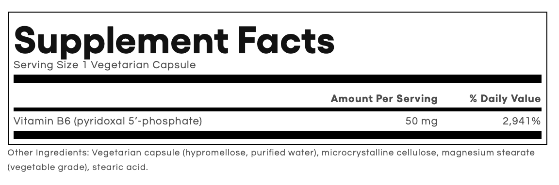 Natural Factors Biocoenzymated Pyridoxal 5'- phosphate B6 Supplement Facts
