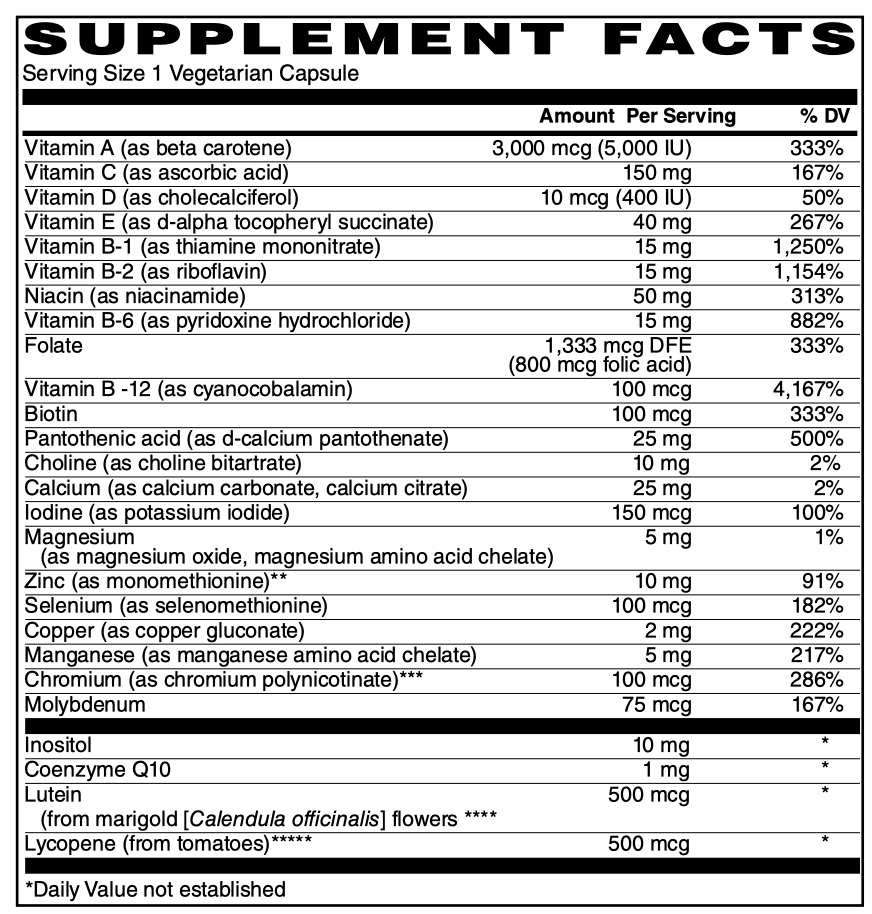 Betsy's Basics One-Daily Multi Caps Supplement Facts
