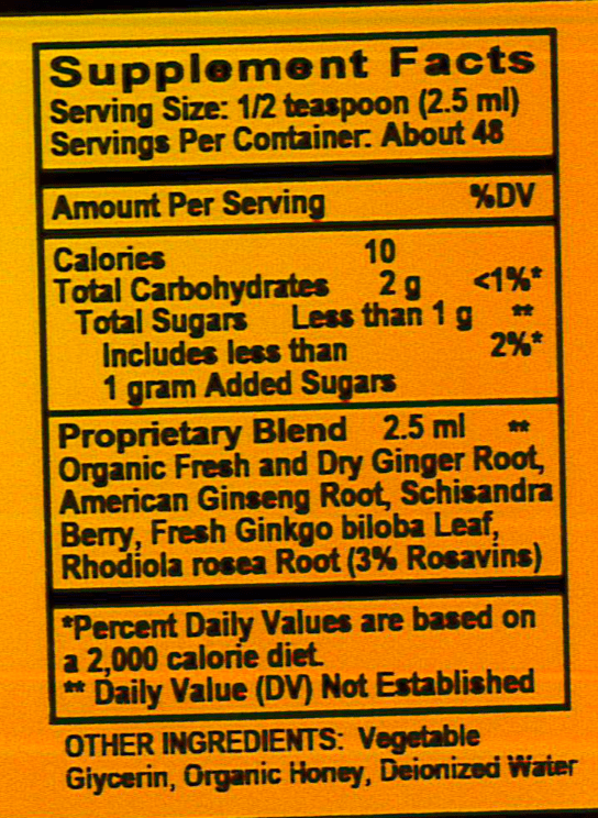 Betsy_s Basics Ginger Zinger Energy Liquid Supplement Facts