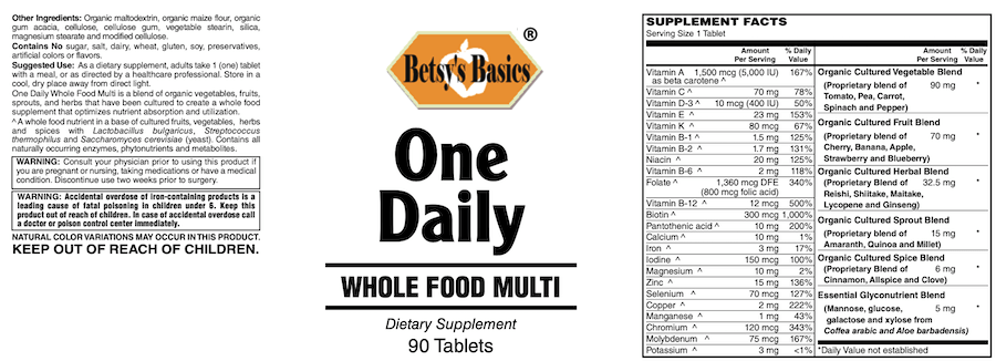 Betsy_s Basics One Daily Whole Food Multi Supplement Facts