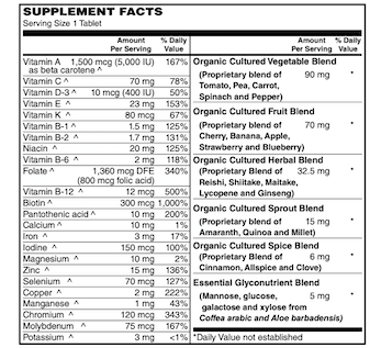 Betsy_s Basics One Daily Whole Food Multi Supplement Facts